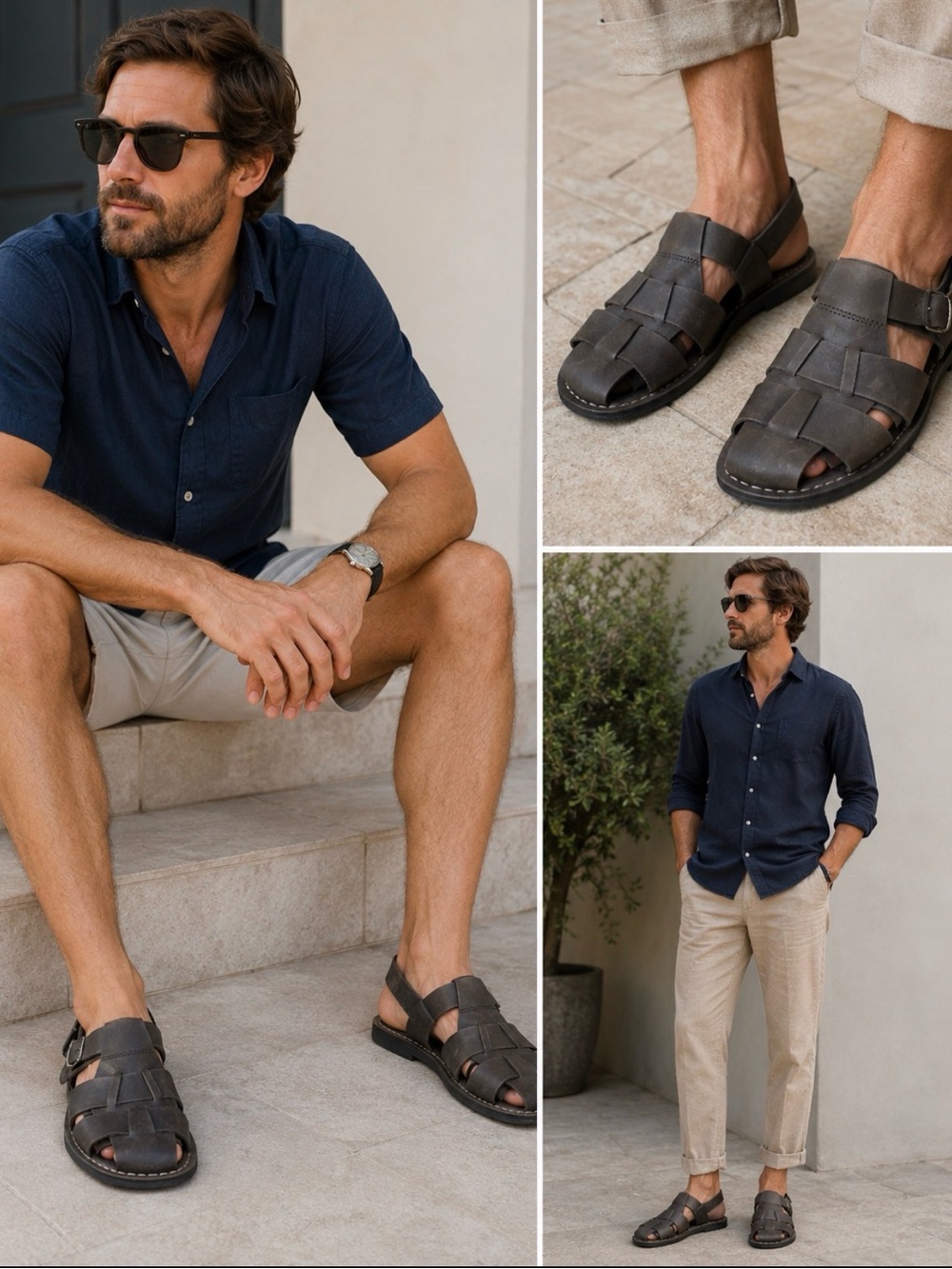 Men's Dark Brown Leather Jerusalem Sandals - Relaxed Summer Comfort Size 40